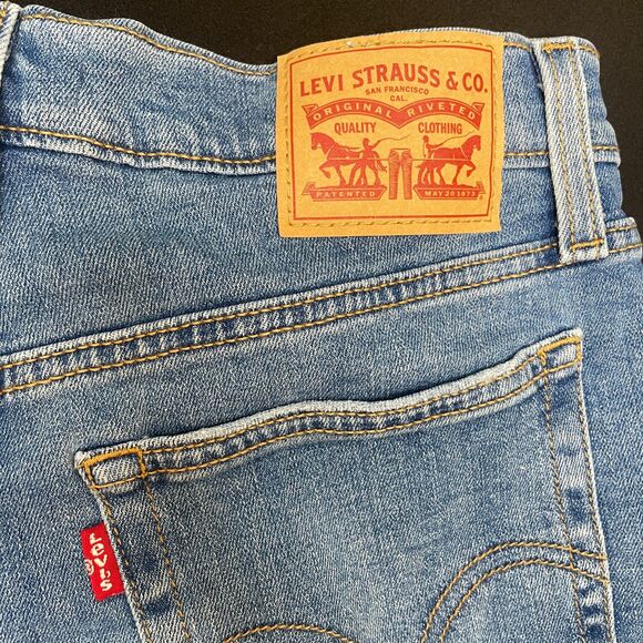 Levi's Pants - ~ Levi's 29 Jean Shorts Cut Off Hi-Rise Med Wash Distressed Frayed Raw Rips Blue